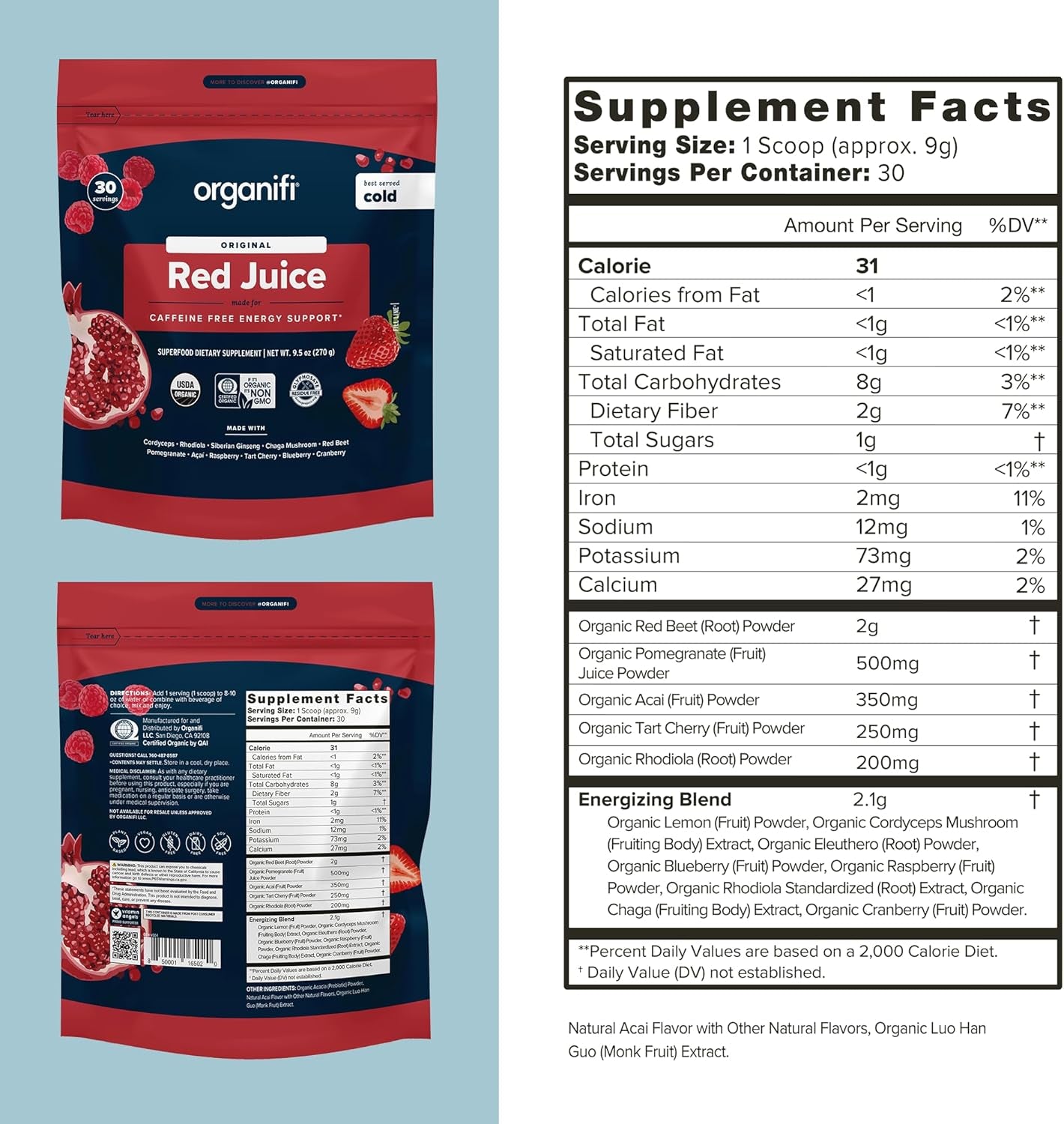 Red Juice - Energy Powder Reduces Afternoon Crashes and Boosts Digestion and Immune System, 90 Servings