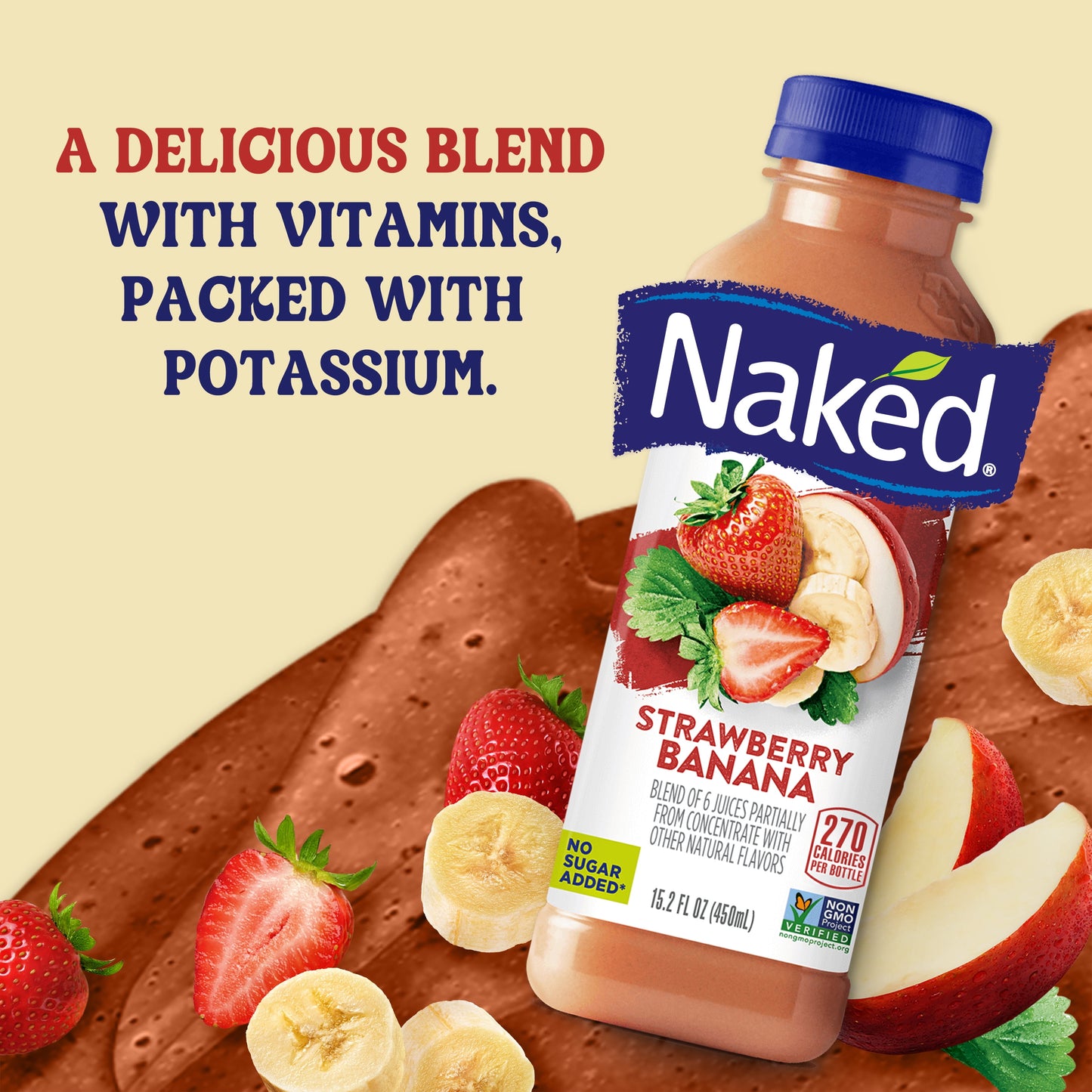 Juice, Velvety Texture, Strawberry Banana Blend, 100% Fruit Smoothie, 15.2 Fl Oz