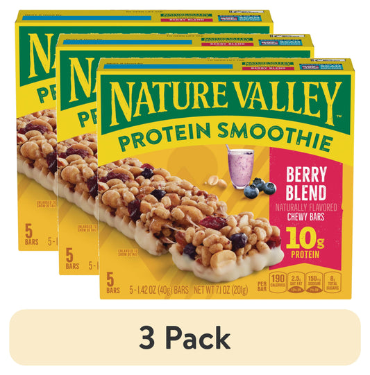 (3 Pack)  Protein Smoothie Chewy Snack Bars, Berry Blend Protein Bars, 5 Bars, 7.1 Oz