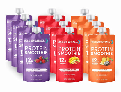 Protein Smoothie, 12 Count, Variety Pack, Real Fruit, 12G Protein, Low Carb, Zero Added Sugar, Gluten-Free