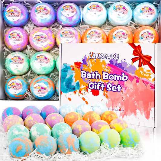 Bubble Bath Bombs Gift Set of 24 Unique Romantic Spa Gifts for Her Relaxation Fizzing Balls All Natural Skin Moisturize Organic Shower Bombs for Her Wife Girlfriend