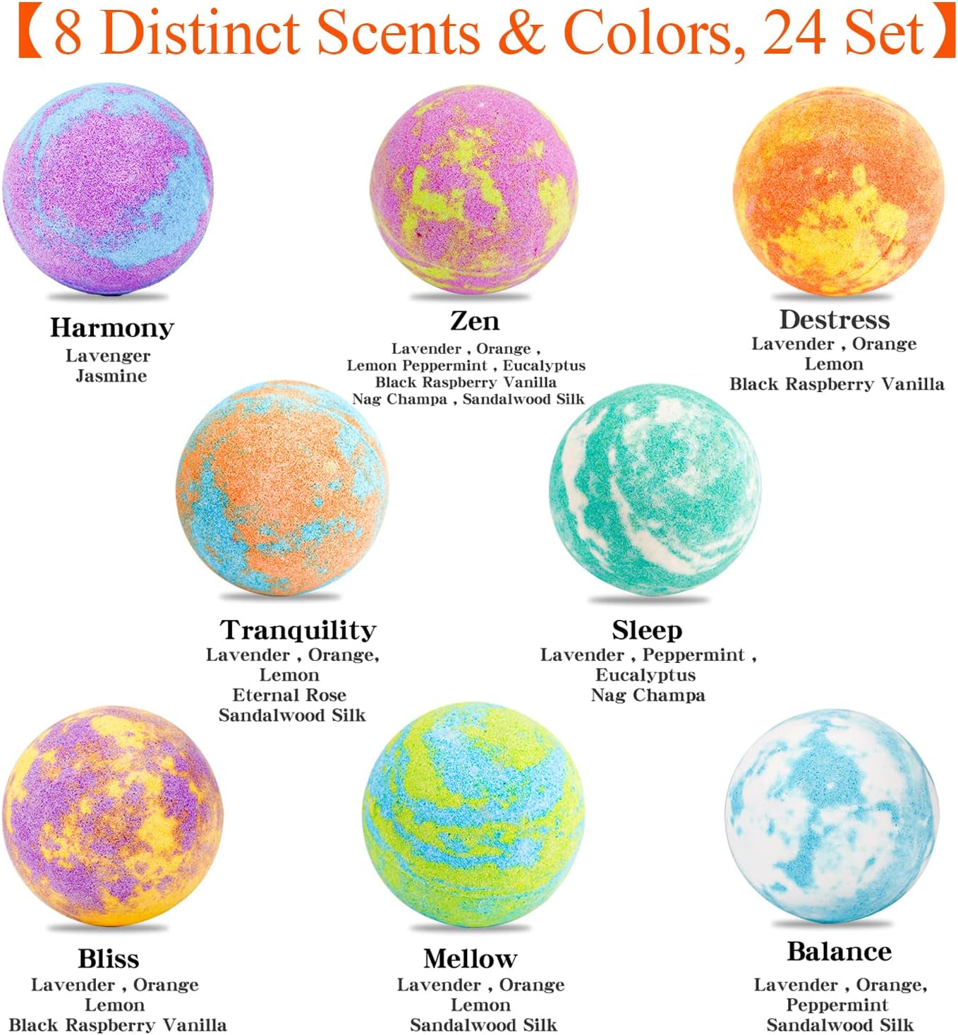 Bubble Bath Bombs Gift Set of 24 Unique Romantic Spa Gifts for Her Relaxation Fizzing Balls All Natural Skin Moisturize Organic Shower Bombs for Her Wife Girlfriend