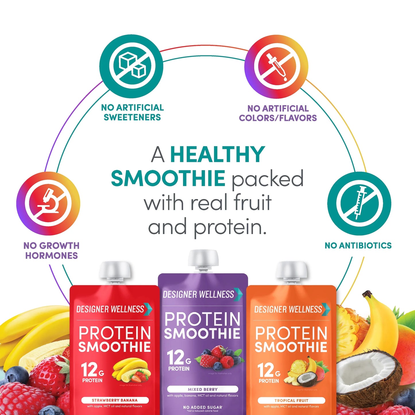 Protein Smoothie, 12 Count, Variety Pack, Real Fruit, 12G Protein, Low Carb, Zero Added Sugar, Gluten-Free