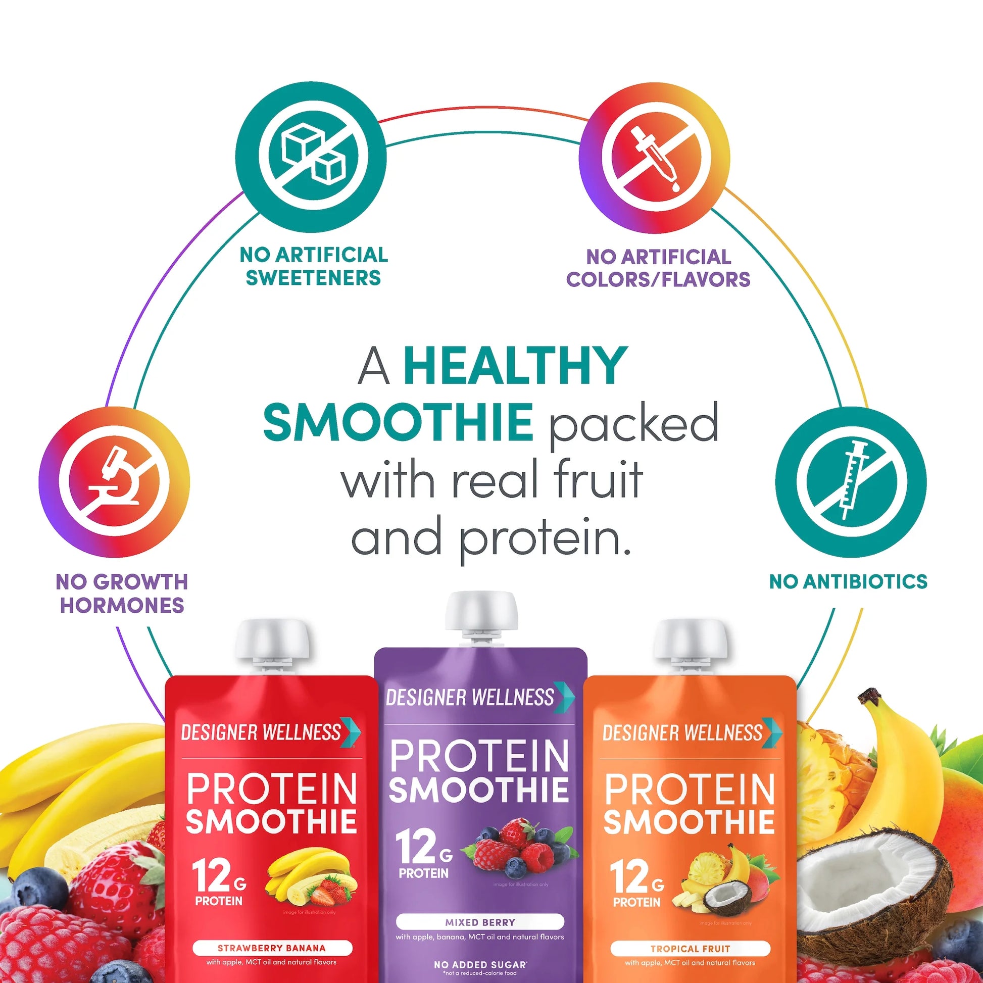 Protein Smoothie, 12 Count, Variety Pack, Real Fruit, 12G Protein, Low Carb, Zero Added Sugar, Gluten-Free