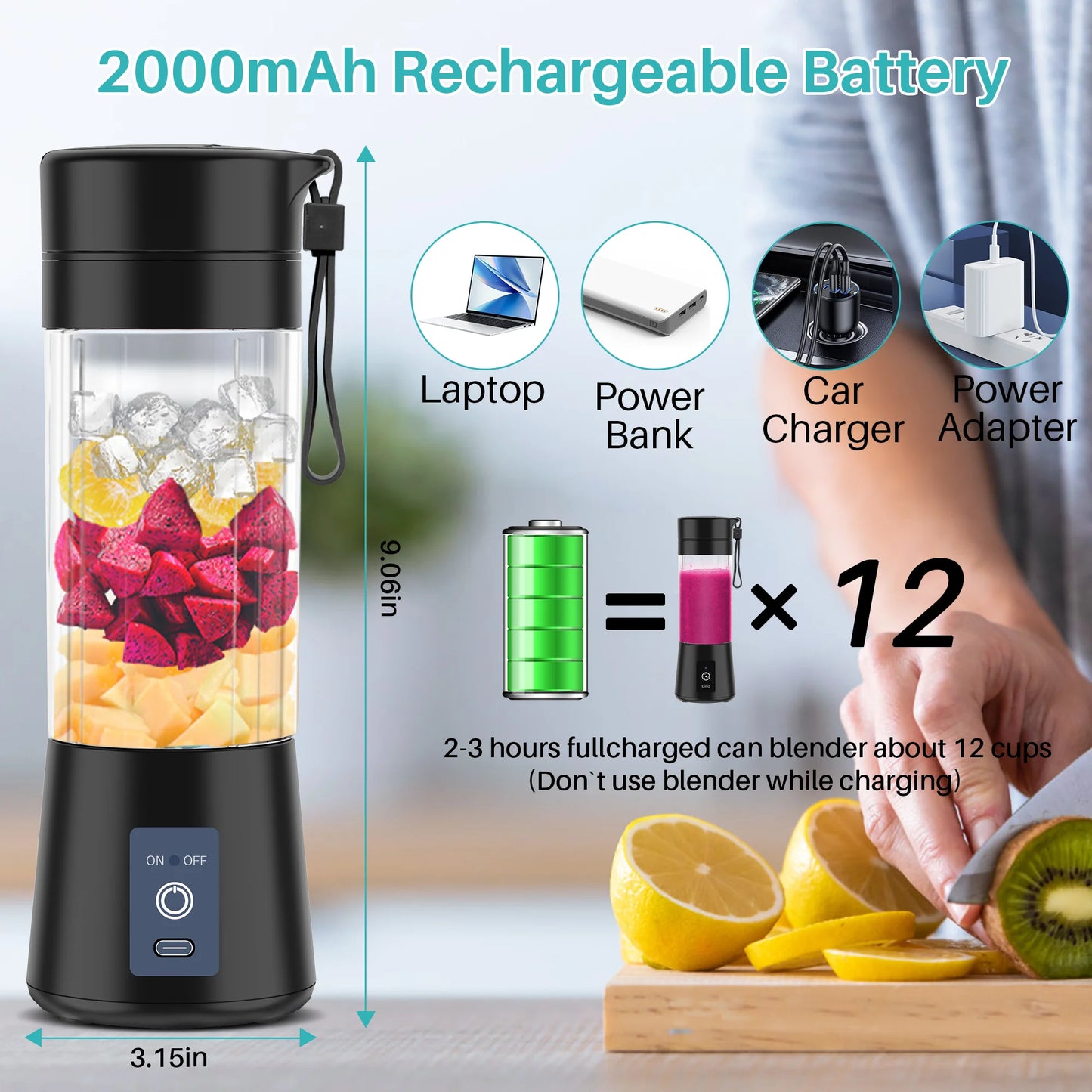 Portable Personal Blender Cup for Smoothies and Shakes, Smoothie Blender Mini Machine, 380Ml