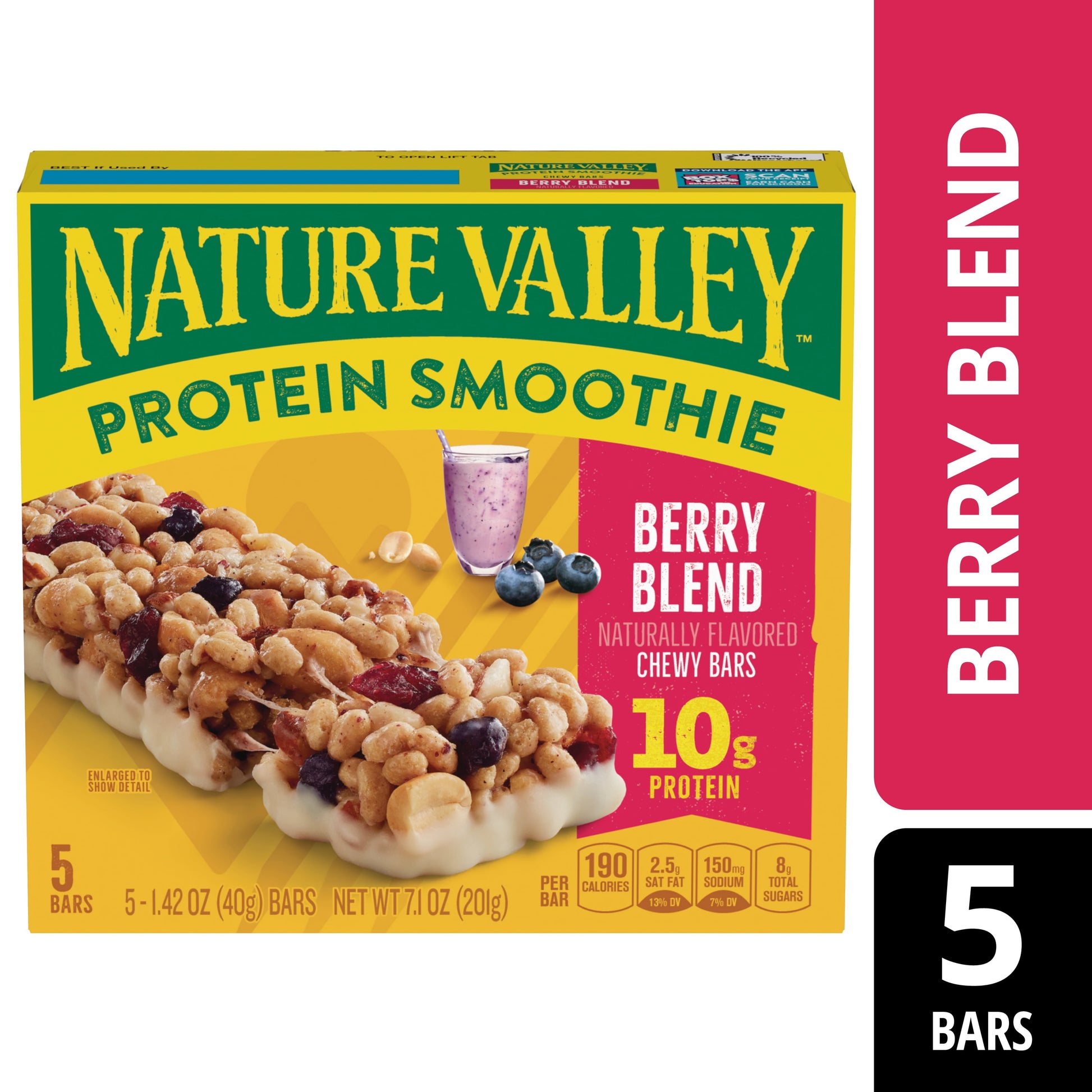 (3 Pack)  Protein Smoothie Chewy Snack Bars, Berry Blend Protein Bars, 5 Bars, 7.1 Oz