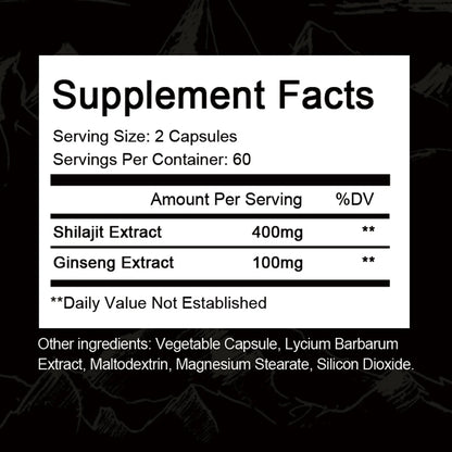 Shilajit Supplement 500Mg (High in Trace Minerals, No Fillers & Non-Gmo), Energy Booster, 120 Vegan Capsules for Unisex