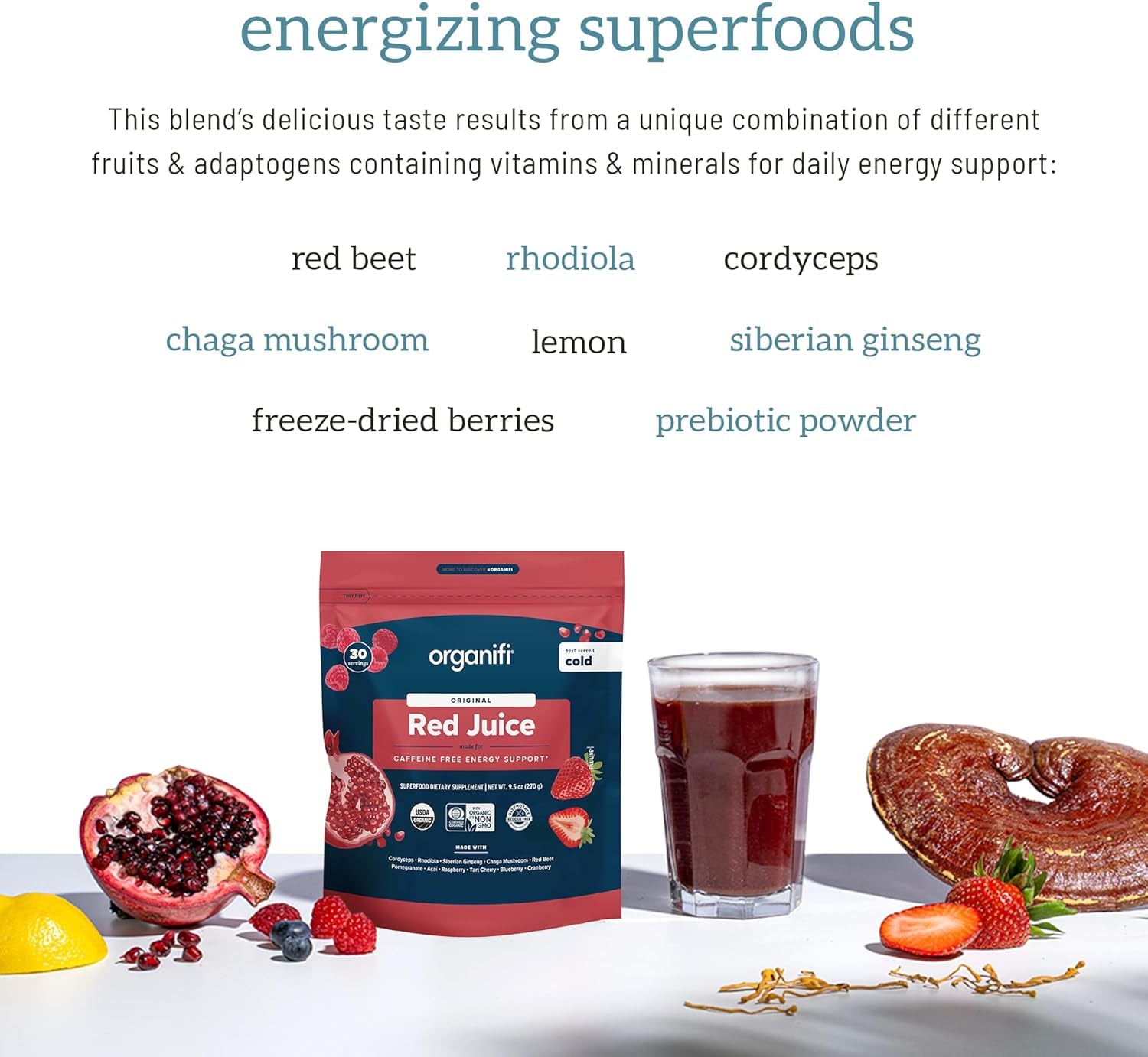 Red Juice - Energy Powder Reduces Afternoon Crashes and Boosts Digestion and Immune System, 90 Servings
