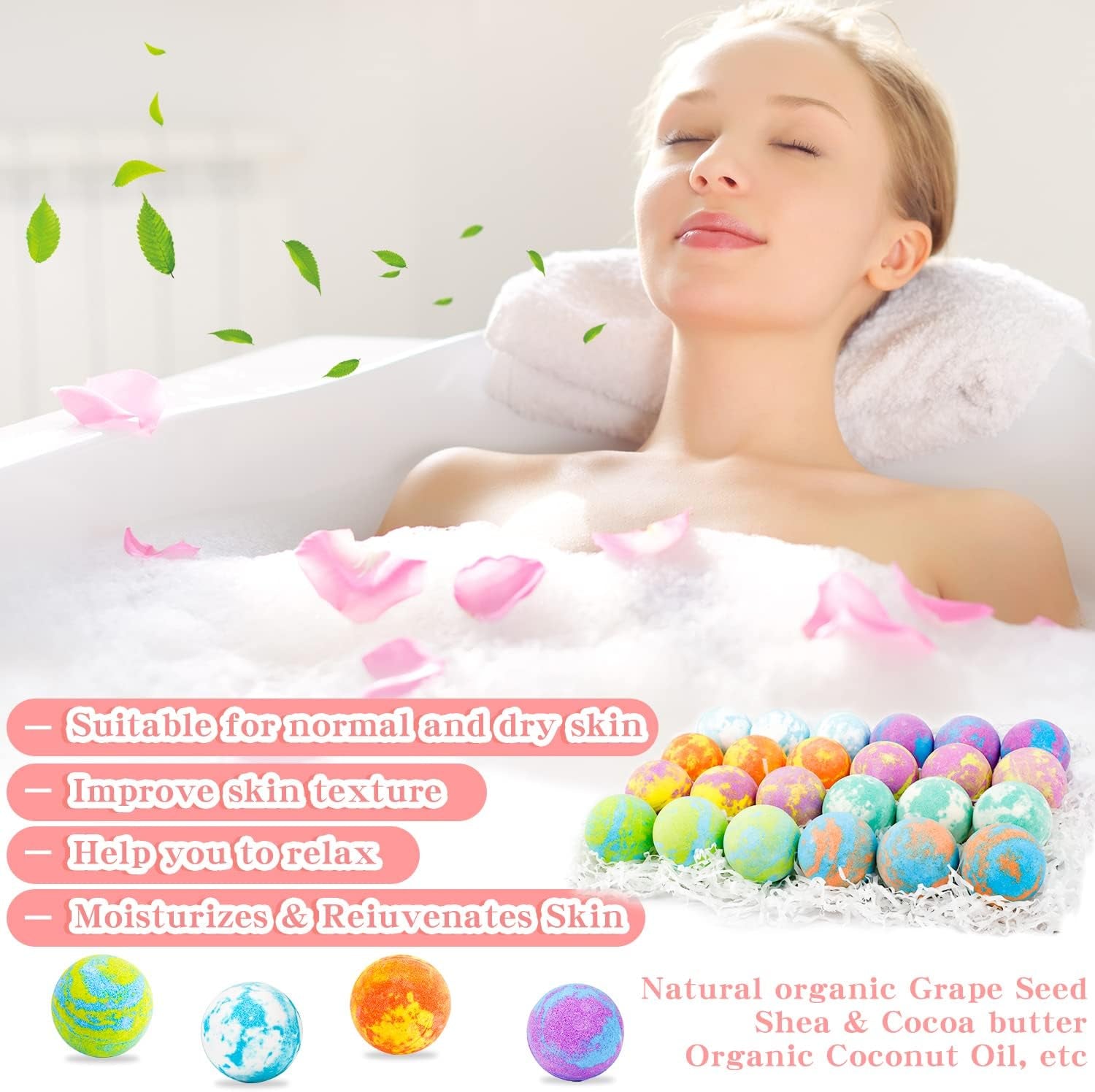 Bubble Bath Bombs Gift Set of 24 Unique Romantic Spa Gifts for Her Relaxation Fizzing Balls All Natural Skin Moisturize Organic Shower Bombs for Her Wife Girlfriend