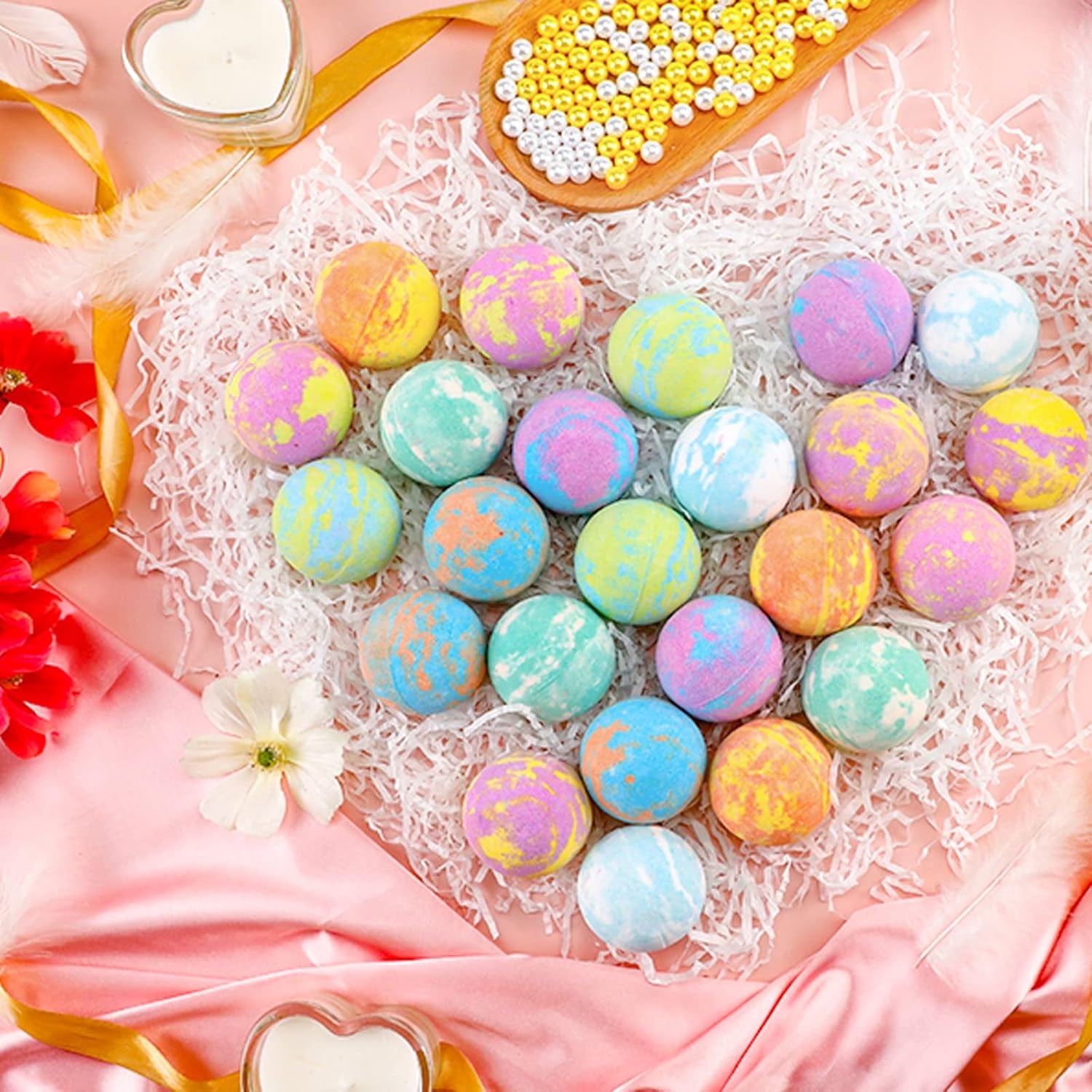 Bubble Bath Bombs Gift Set of 24 Unique Romantic Spa Gifts for Her Relaxation Fizzing Balls All Natural Skin Moisturize Organic Shower Bombs for Her Wife Girlfriend