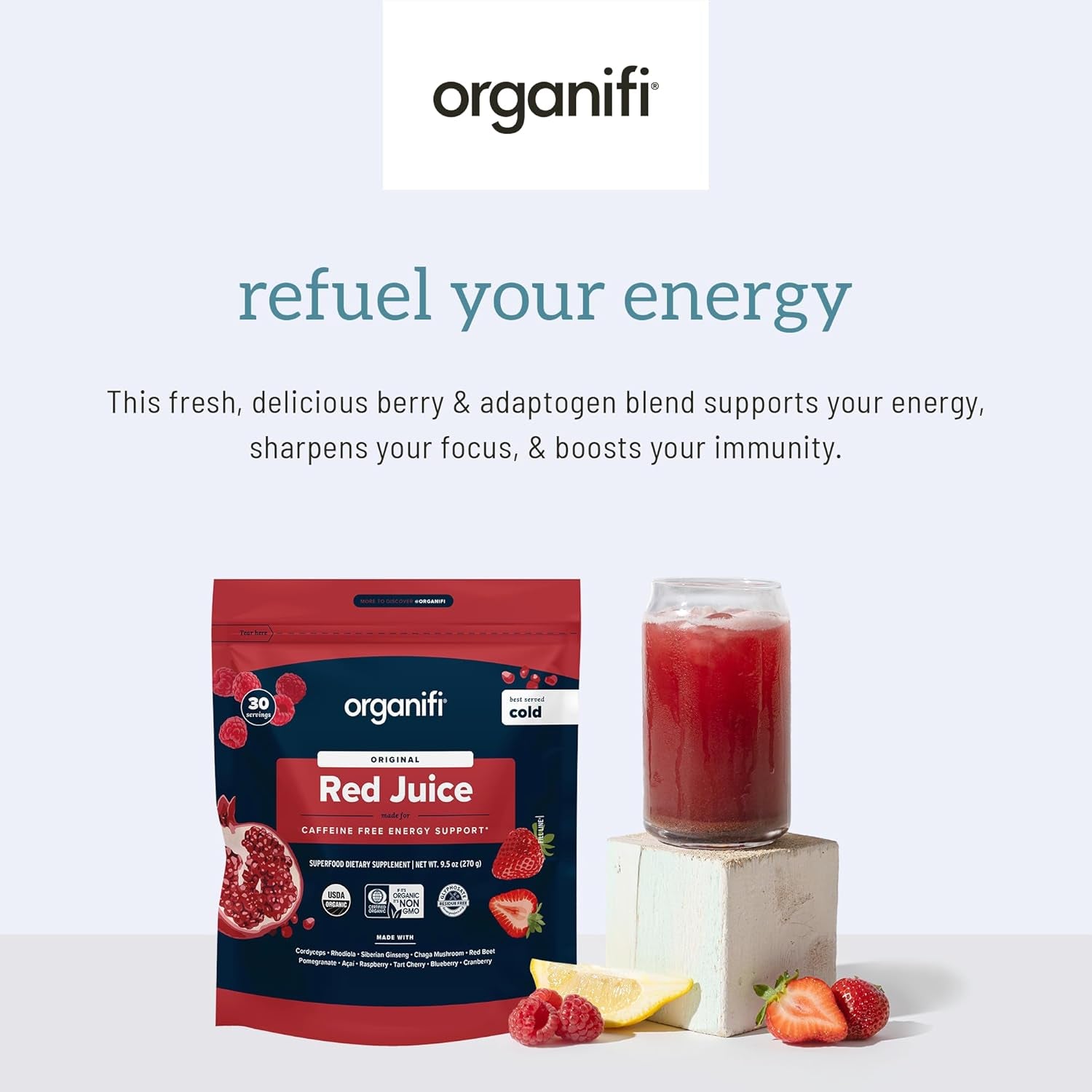 Red Juice - Energy Powder Reduces Afternoon Crashes and Boosts Digestion and Immune System, 90 Servings