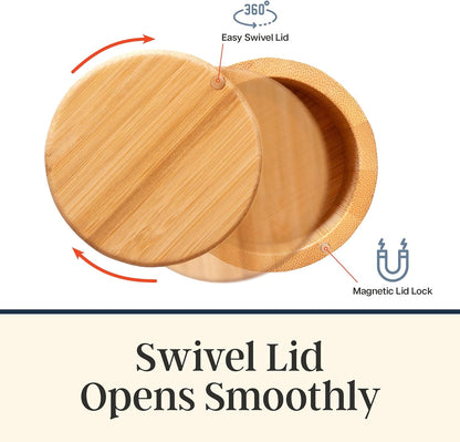 Salt Cellar with Swivel Lid – Bamboo Spice Box Storage Container for Kitchen Countertop with Magnetic Closure – Ideal for Sea Salt, Spices and Herbs