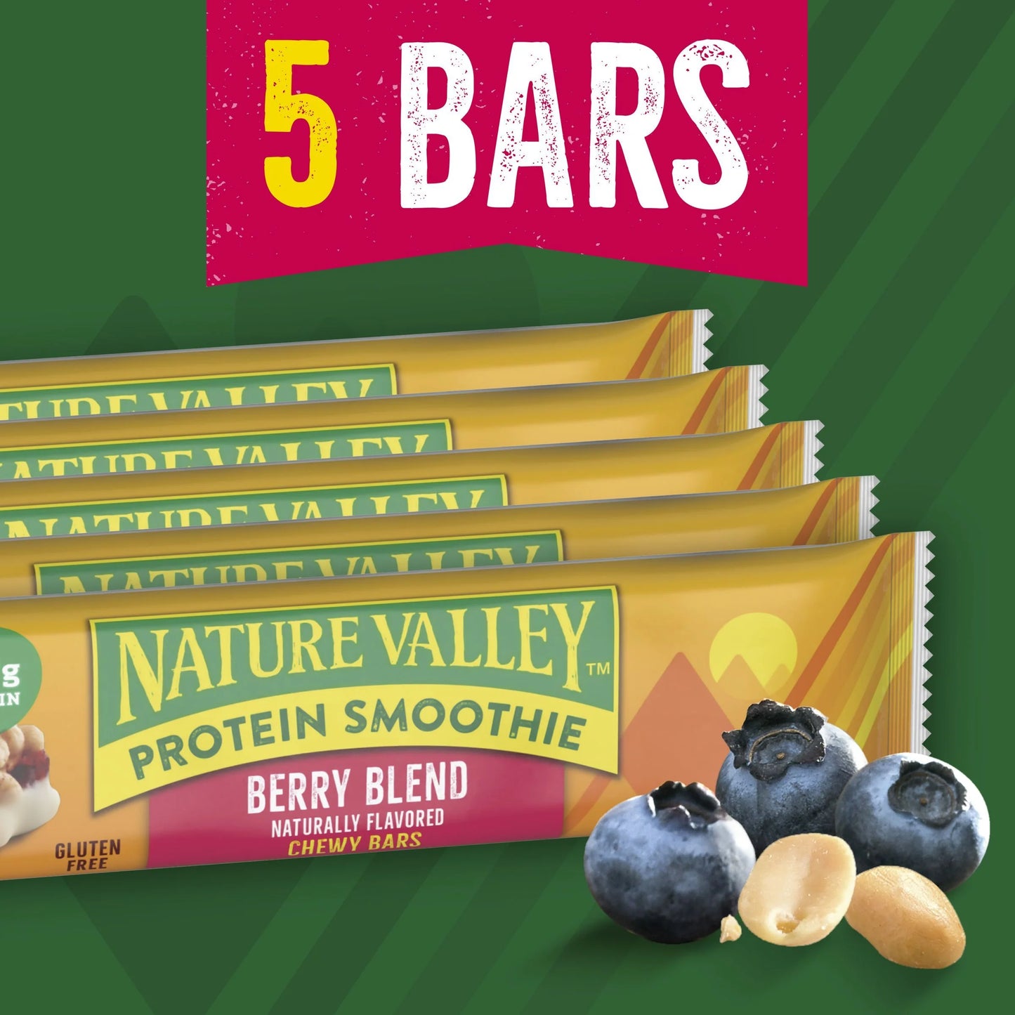 (3 Pack)  Protein Smoothie Chewy Snack Bars, Berry Blend Protein Bars, 5 Bars, 7.1 Oz
