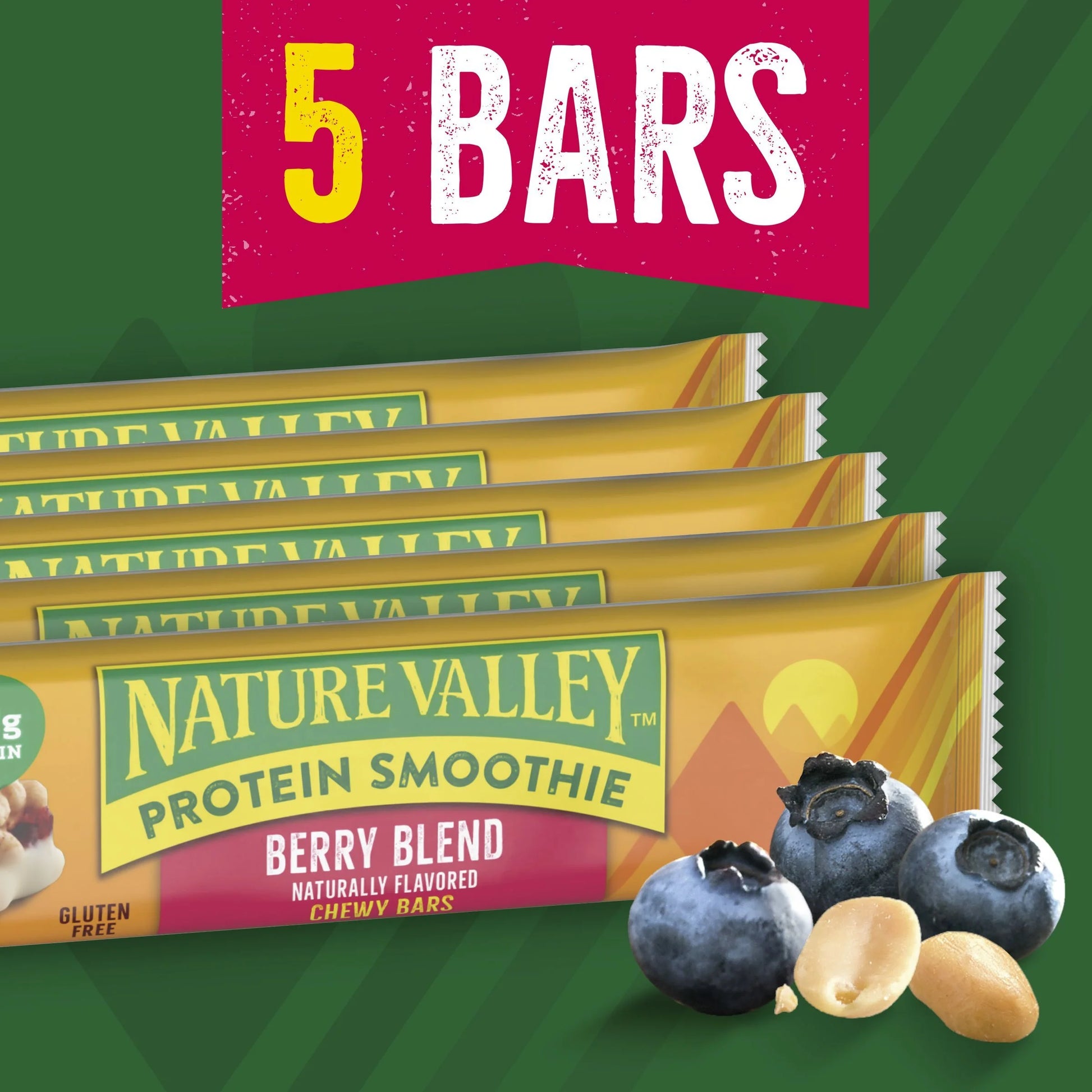 (3 Pack)  Protein Smoothie Chewy Snack Bars, Berry Blend Protein Bars, 5 Bars, 7.1 Oz