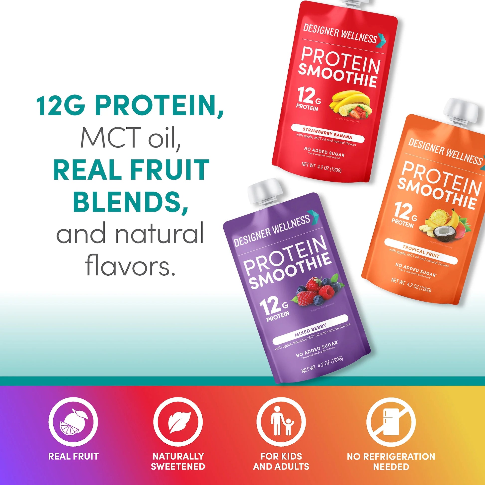 Protein Smoothie, 12 Count, Variety Pack, Real Fruit, 12G Protein, Low Carb, Zero Added Sugar, Gluten-Free