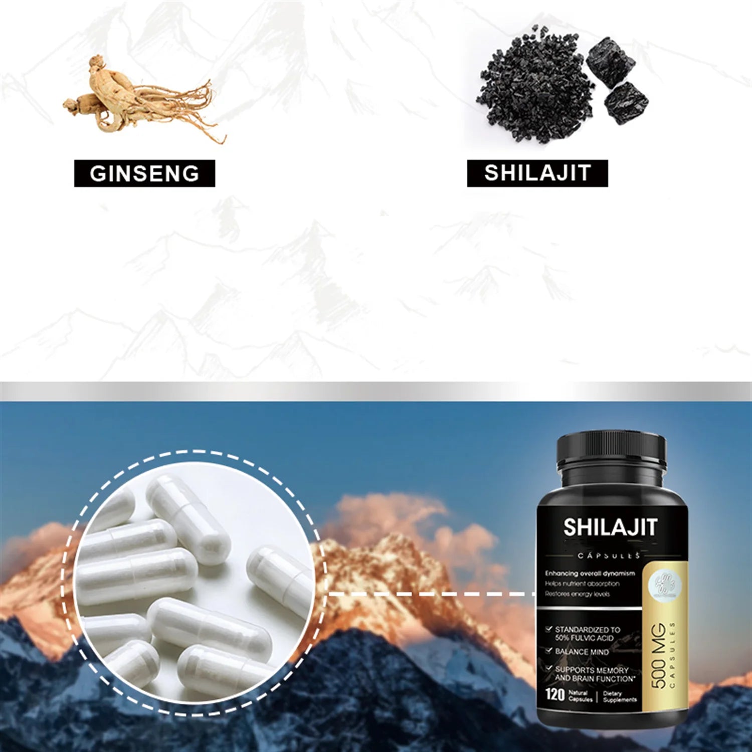Shilajit Supplement 500Mg (High in Trace Minerals, No Fillers & Non-Gmo), Energy Booster, 120 Vegan Capsules for Unisex
